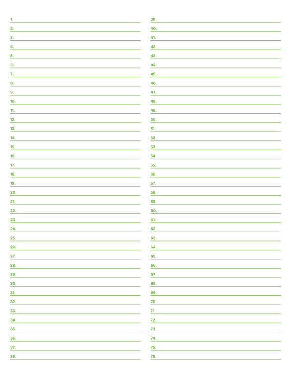 2-Column Numbered Green Lined Paper (Narrow Ruled): Letter-sized paper (8.5 x 11)