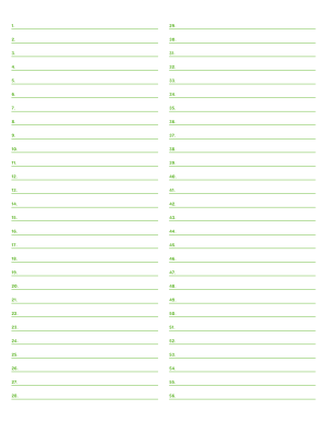 2-Column Numbered Green Lined Paper (Wide Ruled) - Letter