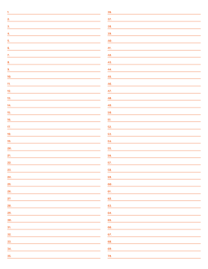2-Column Numbered Orange Lined Paper (College Ruled) - Letter