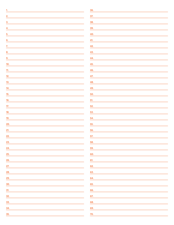 2-Column Numbered Orange Lined Paper (College Ruled): Letter-sized paper (8.5 x 11)