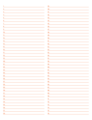 2-Column Numbered Orange Lined Paper (Narrow Ruled) - Letter