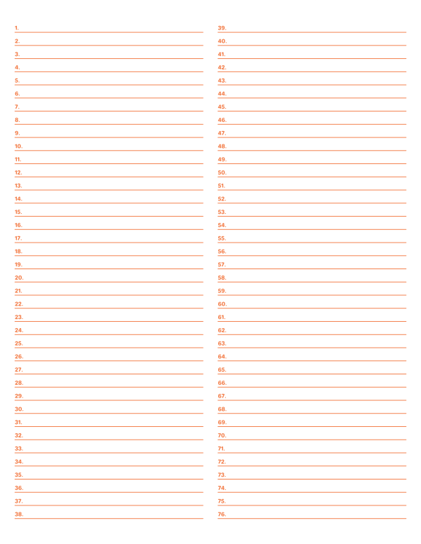 2-Column Numbered Orange Lined Paper (Narrow Ruled): Letter-sized paper (8.5 x 11)