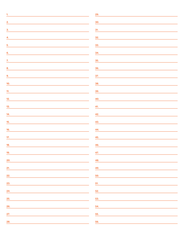 2-Column Numbered Orange Lined Paper (Wide Ruled): Letter-sized paper (8.5 x 11)