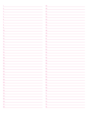 2-Column Numbered Pink Lined Paper (Narrow Ruled) - Letter