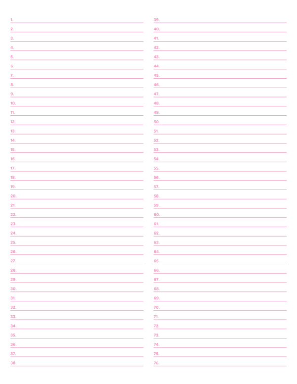 2-Column Numbered Pink Lined Paper (Narrow Ruled): Letter-sized paper (8.5 x 11)