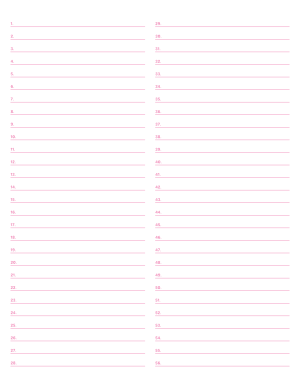 2-Column Numbered Pink Lined Paper (Wide Ruled) - Letter