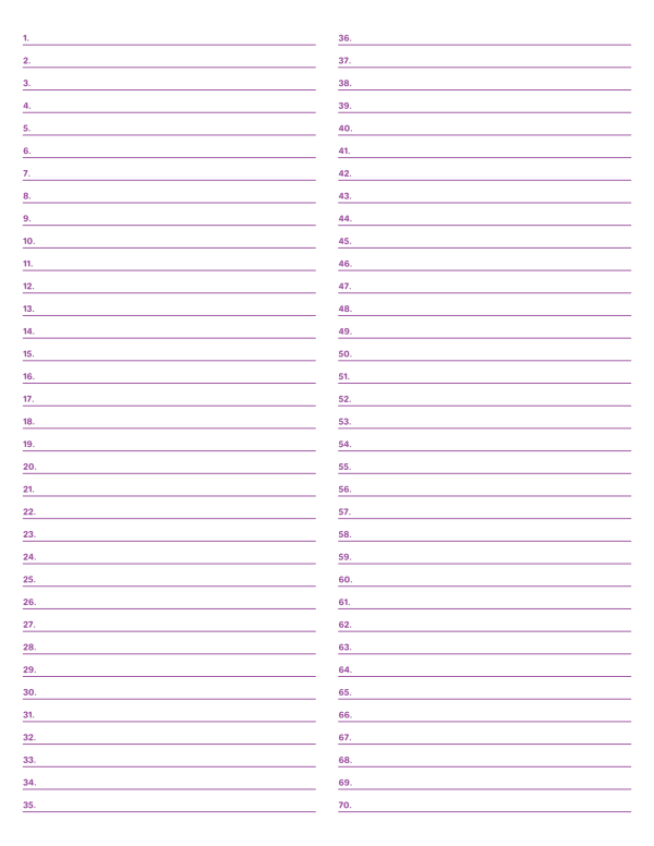 2-Column Numbered Purple Lined Paper (College Ruled): Letter-sized paper (8.5 x 11)