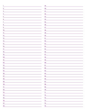 2-Column Numbered Purple Lined Paper (Narrow Ruled) - Letter