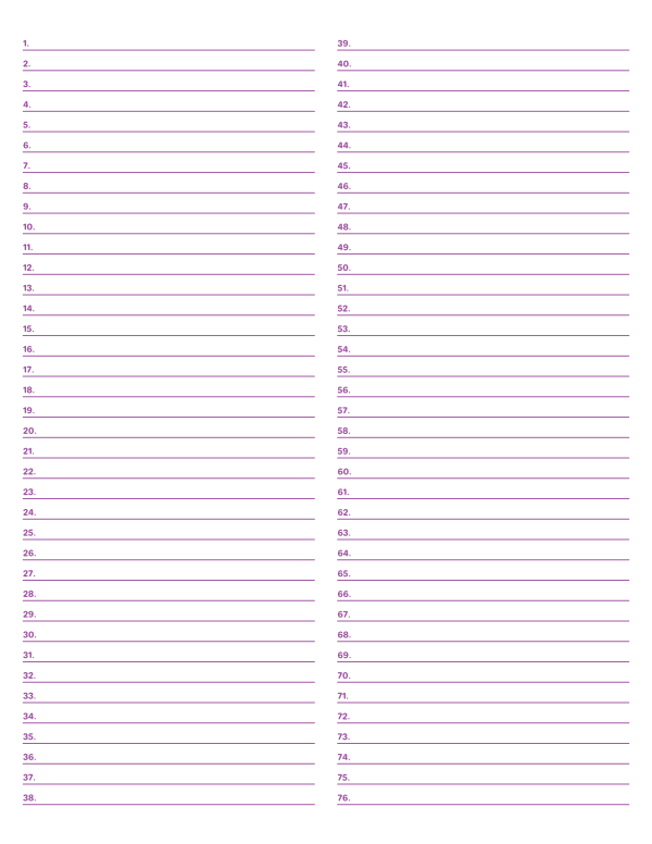 2-Column Numbered Purple Lined Paper (Narrow Ruled): Letter-sized paper (8.5 x 11)