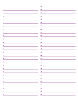 2-Column Numbered Purple Lined Paper (Wide Ruled) - Letter
