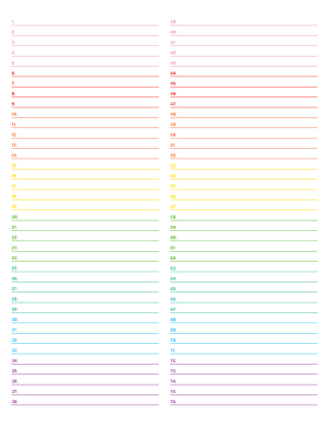 2-Column Numbered Rainbow Lined Paper (Narrow Ruled) - Letter