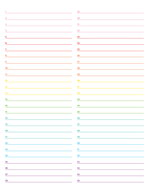 2-Column Numbered Rainbow Lined Paper (Wide Ruled) - Letter