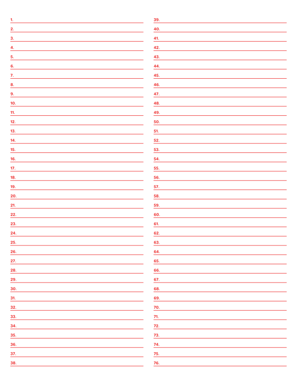 2-Column Numbered Red Lined Paper (Narrow Ruled): Letter-sized paper (8.5 x 11)