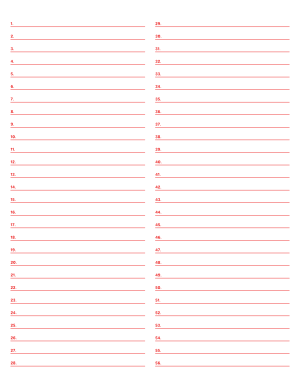 2-Column Numbered Red Lined Paper (Wide Ruled) - Letter