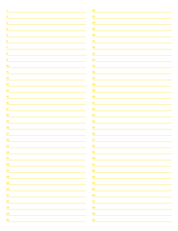 printable 2 column numbered yellow lined paper college ruled for letter paper