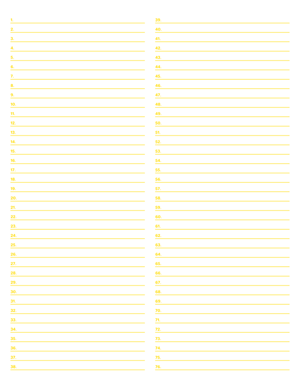 2-Column Numbered Yellow Lined Paper (Narrow Ruled): Letter-sized paper (8.5 x 11)