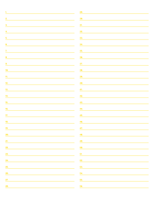 2-Column Numbered Yellow Lined Paper (Wide Ruled) - Letter