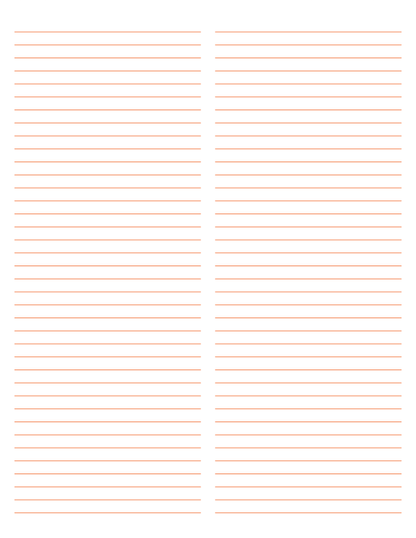2-Column Orange Lined Paper (Narrow Ruled): Letter-sized paper (8.5 x 11)