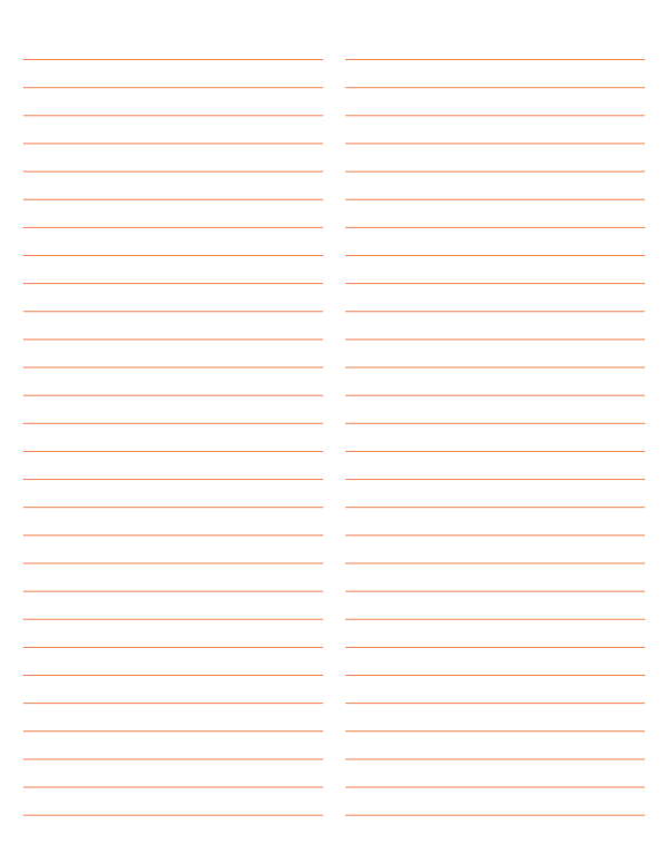 2-Column Orange Lined Paper (Wide Ruled): Letter-sized paper (8.5 x 11)