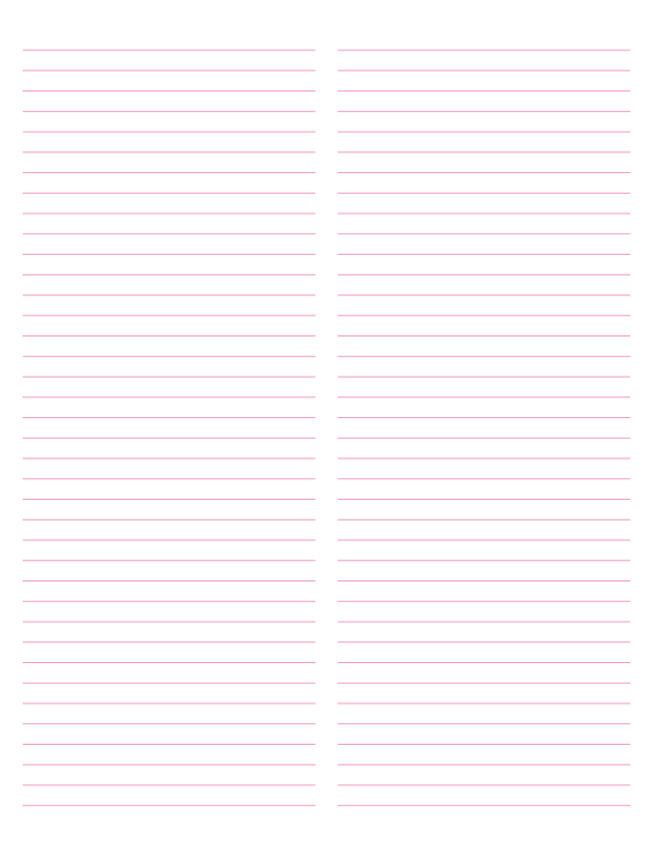 2-Column Pink Lined Paper (Narrow Ruled): Letter-sized paper (8.5 x 11)