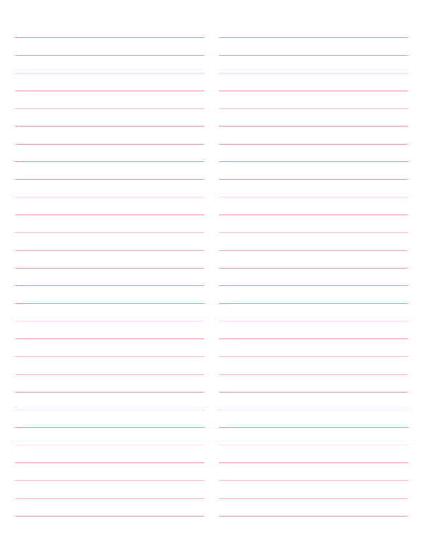 2-Column Pink Lined Paper (Wide Ruled): Letter-sized paper (8.5 x 11)