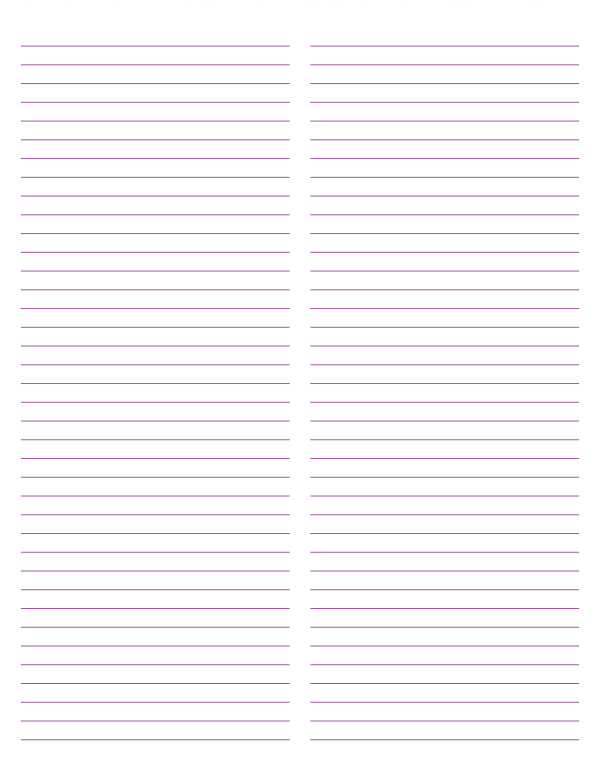 2-Column Purple Lined Paper (Narrow Ruled): Letter-sized paper (8.5 x 11)
