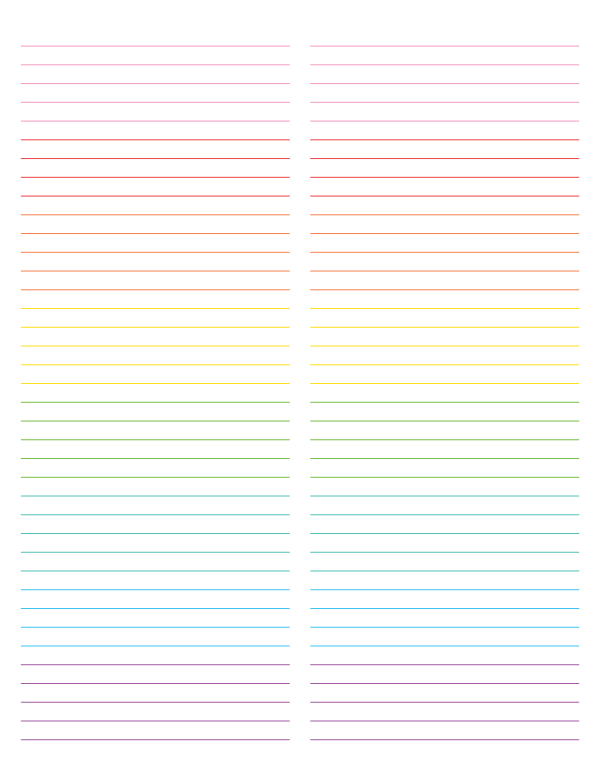 2-Column Rainbow Lined Paper (Narrow Ruled): Letter-sized paper (8.5 x 11)