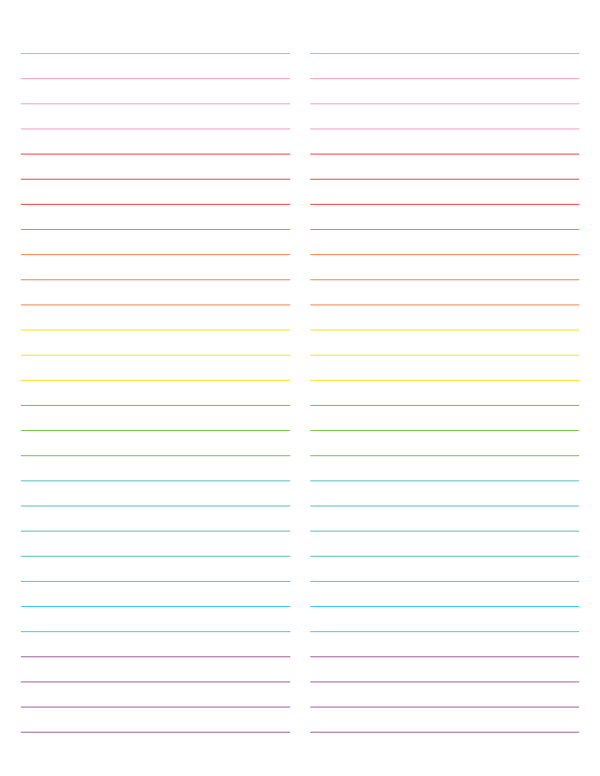 2-Column Rainbow Lined Paper (Wide Ruled): Letter-sized paper (8.5 x 11)
