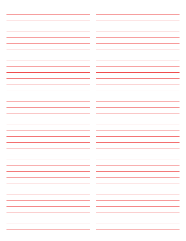 2-Column Red Lined Paper (Narrow Ruled): Letter-sized paper (8.5 x 11)