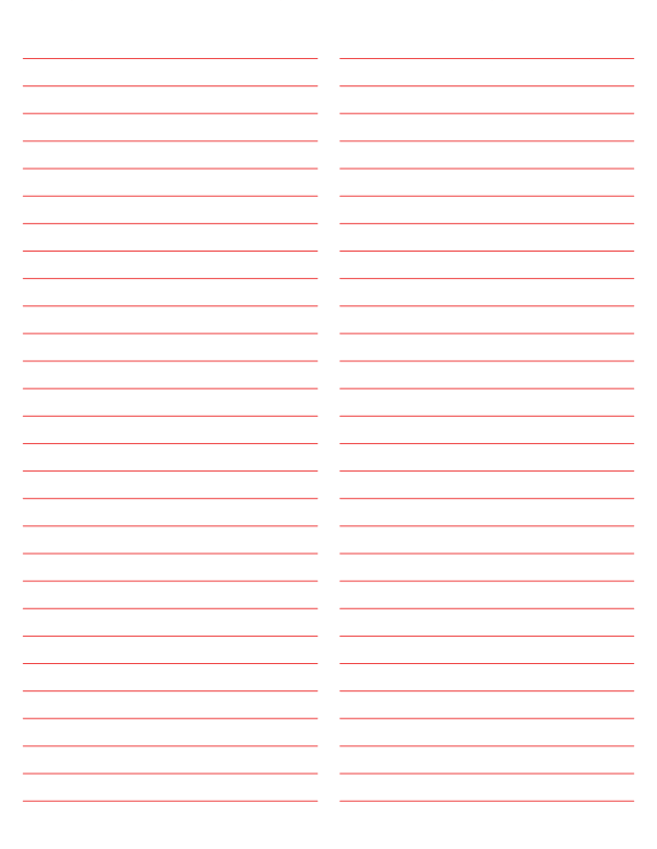 2-Column Red Lined Paper (Wide Ruled): Letter-sized paper (8.5 x 11)