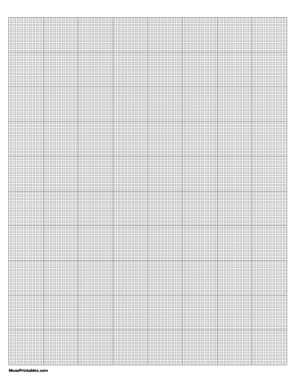 20 Squares Per Inch Black Graph Paper : Letter-sized paper (8.5 x 11)
