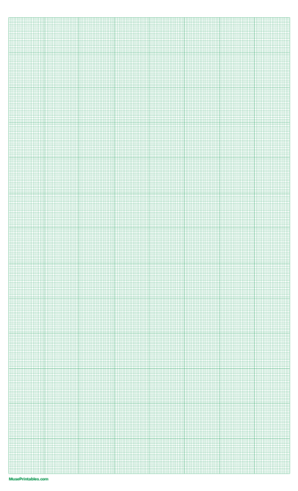 20 Squares Per Inch Green Graph Paper : Legal-sized paper (8.5 x 14)