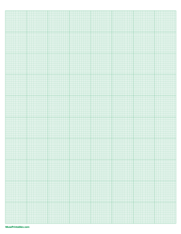 20 Squares Per Inch Green Graph Paper : Letter-sized paper (8.5 x 11)