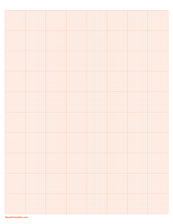 20 Squares Per Inch Orange Graph Paper : Letter-sized paper (8.5 x 11)