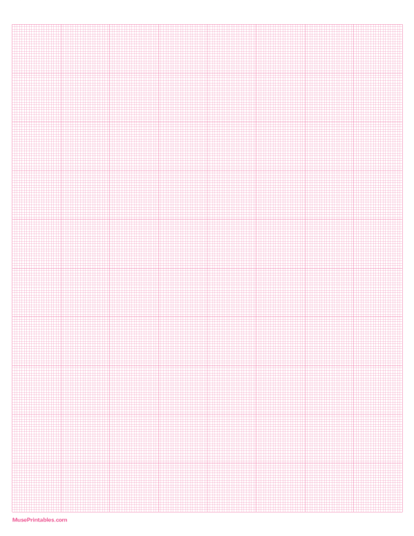 20 Squares Per Inch Pink Graph Paper : Letter-sized paper (8.5 x 11)