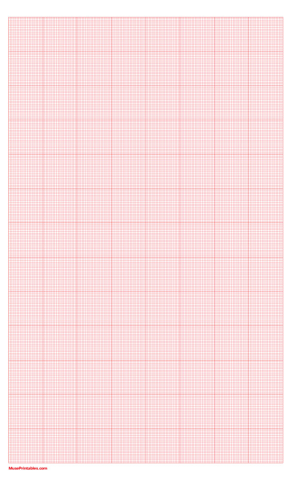 20 Squares Per Inch Red Graph Paper : Legal-sized paper (8.5 x 14)