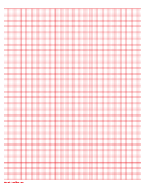 20 Squares Per Inch Red Graph Paper : Letter-sized paper (8.5 x 11)