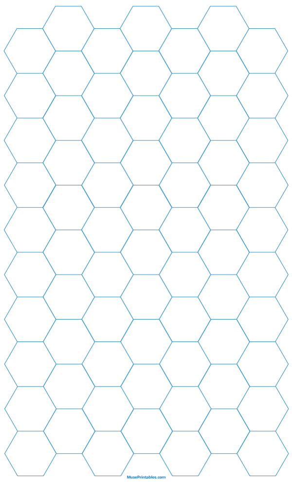 3/4 Inch Blue Hexagon Graph Paper: Legal-sized paper (8.5 x 14)
