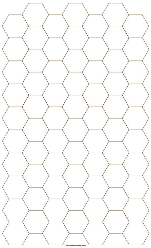 3/4 Inch Brown Hexagon Graph Paper: Legal-sized paper (8.5 x 14)