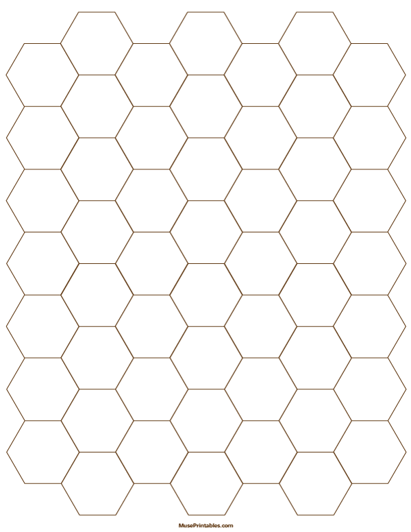 3/4 Inch Brown Hexagon Graph Paper: Letter-sized paper (8.5 x 11)