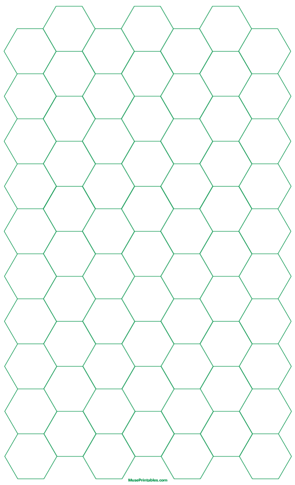 3/4 Inch Green Hexagon Graph Paper: Legal-sized paper (8.5 x 14)