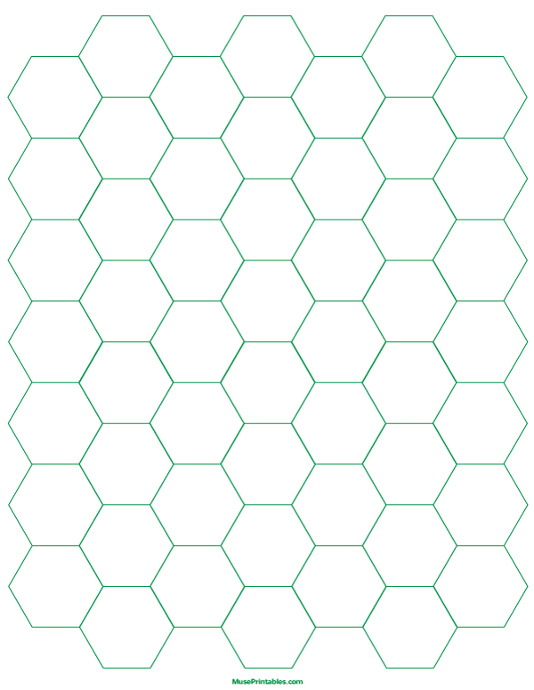 3/4 Inch Green Hexagon Graph Paper: Letter-sized paper (8.5 x 11)