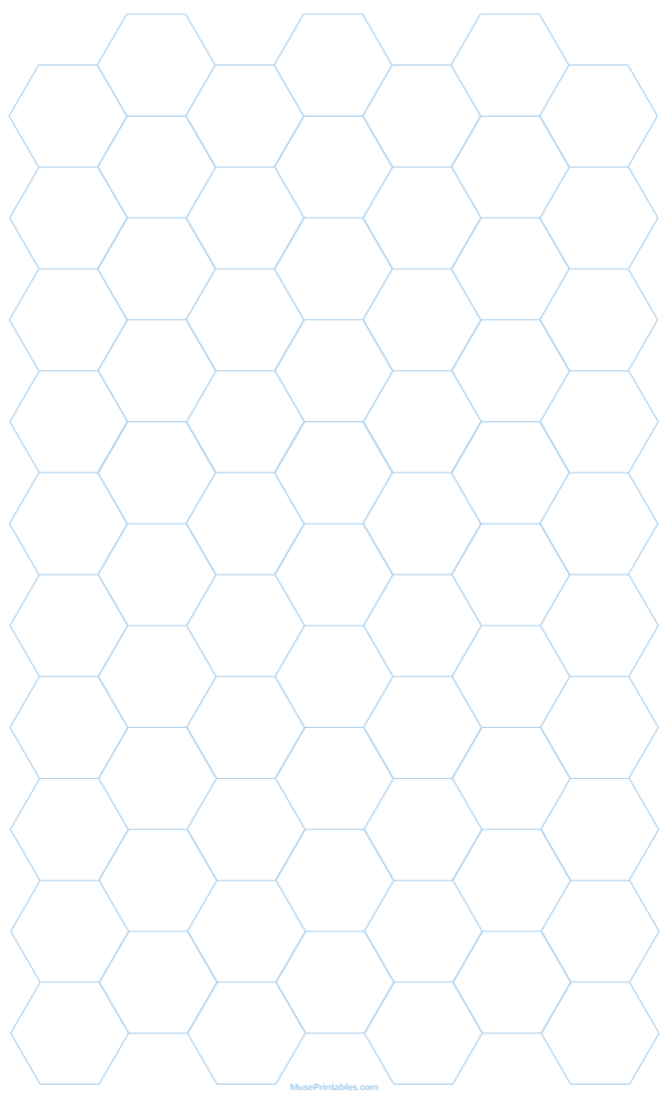 3/4 Inch Light Blue Hexagon Graph Paper: Legal-sized paper (8.5 x 14)