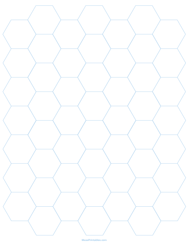 Printable 3/4 Inch Light Blue Hexagon Graph Paper for Letter Paper