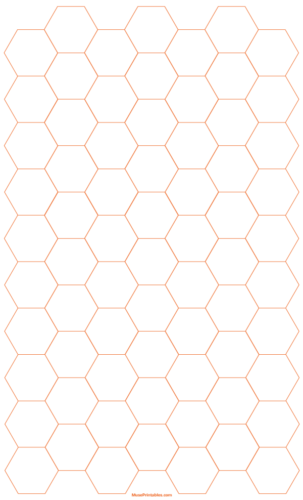 3/4 Inch Orange Hexagon Graph Paper: Legal-sized paper (8.5 x 14)