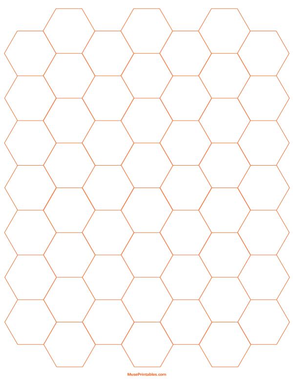 3/4 Inch Orange Hexagon Graph Paper: Letter-sized paper (8.5 x 11)