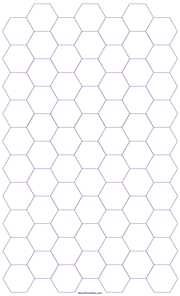 3/4 Inch Purple Hexagon Graph Paper: Legal-sized paper (8.5 x 14)