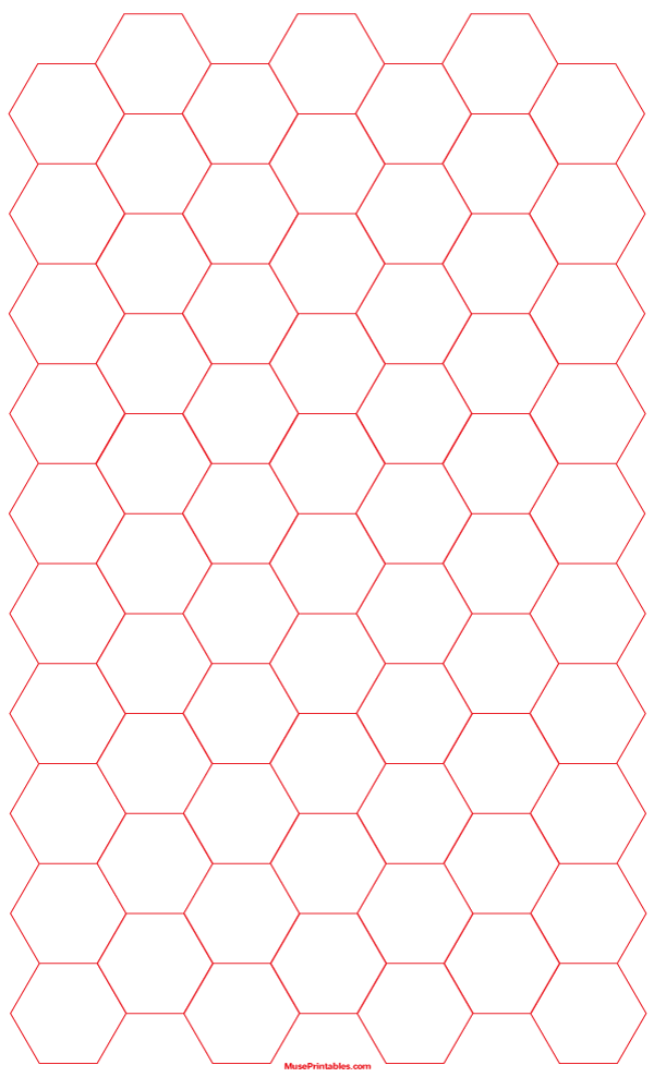 3/4 Inch Red Hexagon Graph Paper: Legal-sized paper (8.5 x 14)