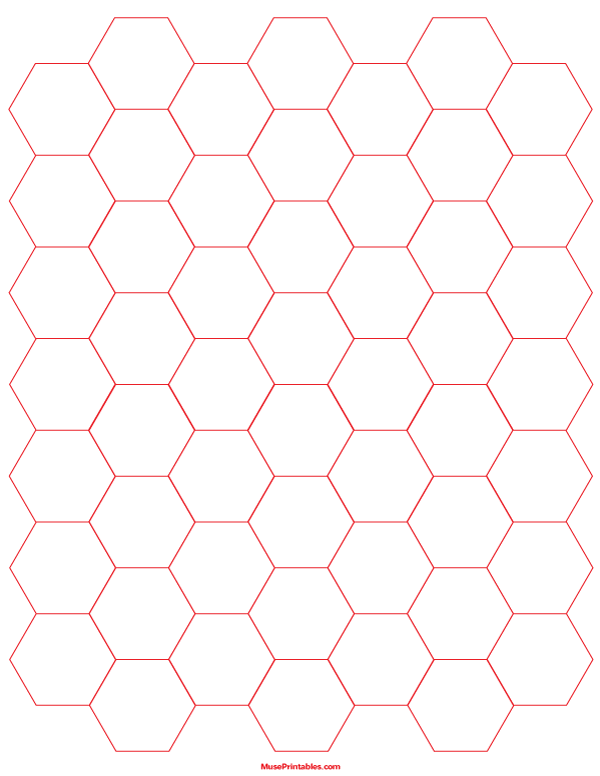 3/4 Inch Red Hexagon Graph Paper: Letter-sized paper (8.5 x 11)