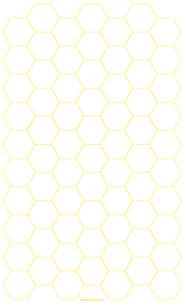 3/4 Inch Yellow Hexagon Graph Paper: Legal-sized paper (8.5 x 14)